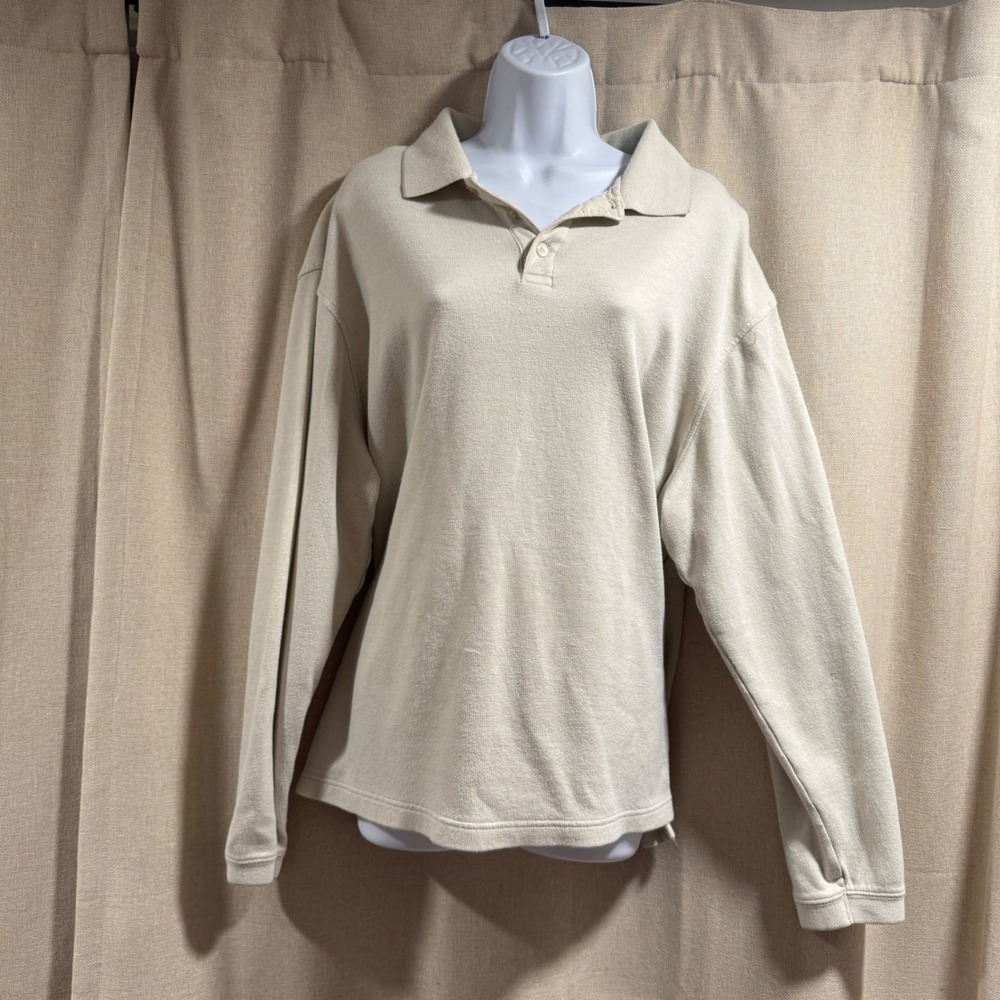 Haggar Apt‎ 93 Long Sleeve Polo Shirt Mens XL Button Collar Casual Beige